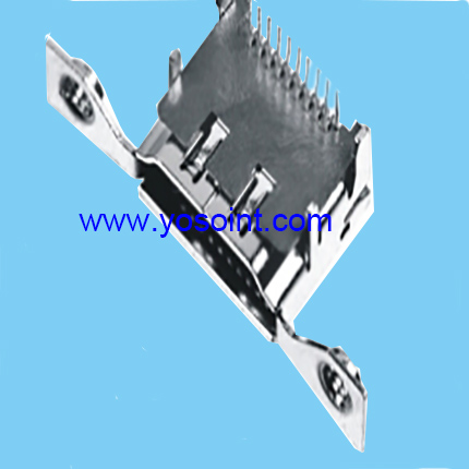 HDMI connector female right angle with double flange